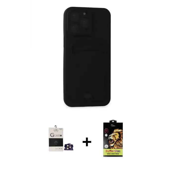 ieg™ iPhone 14 Pro Max Kılıf Vadi Çizgi Prime - Siyah Buffer Cam Ekran Koruyucu + Bilvis Titan Kamera Lens - GD