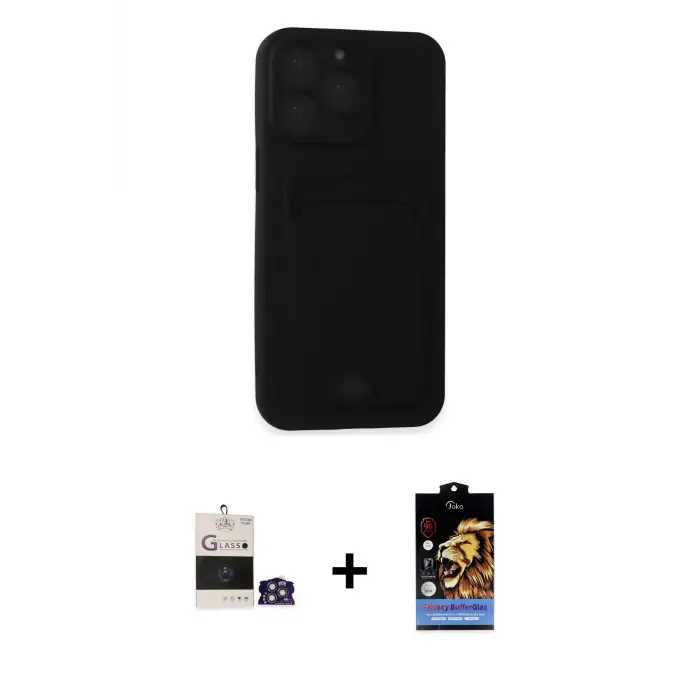 ieg™ iPhone 14 Pro Max Kılıf Vadi Çizgi Prime - Siyah Buffer Hayalet Cam Ekran Koruyucu + Bilvis Titan Kamera Lens - GS