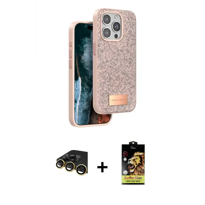 ieg™ iPhone 14 Pro Max Kılıf Vadi Klasik Serisi - Siyah Buffer Cam Ekran Koruyucu + Raze Metal Kamera Lens - GD