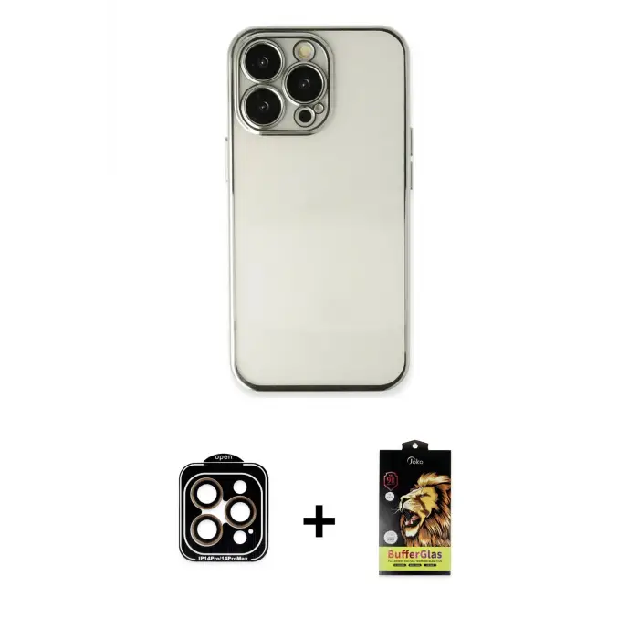 ieg™ iPhone 14 Pro Max Kılıf Vadi Minimal - Siyah Buffer Cam Ekran Koruyucu + PVD Metal Kamera Lens - TU