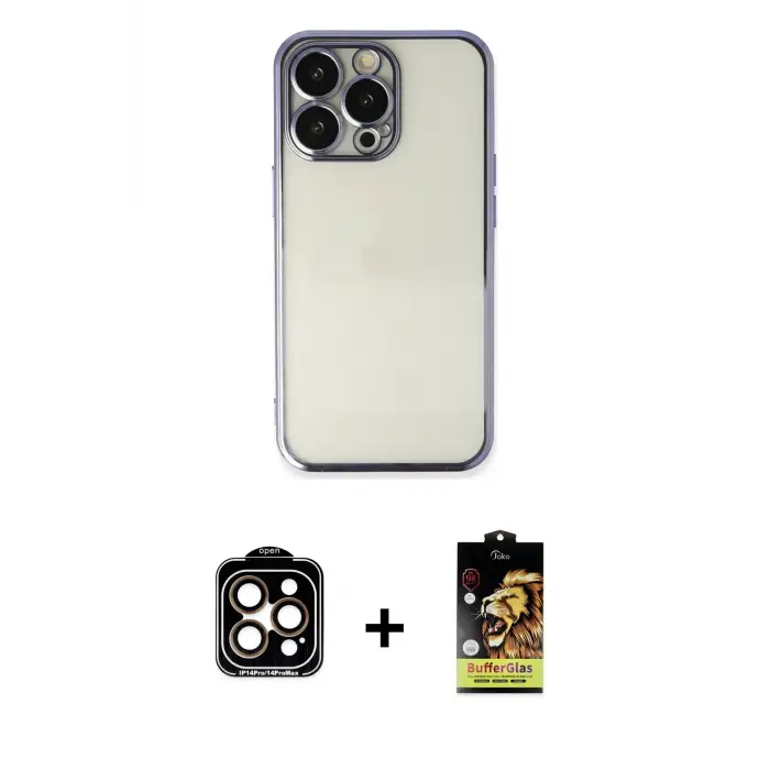 ieg™ iPhone 14 Pro Max Kılıf Vadi Minimal - Siyah Buffer Cam Ekran Koruyucu + PVD Metal Kamera Lens - TU