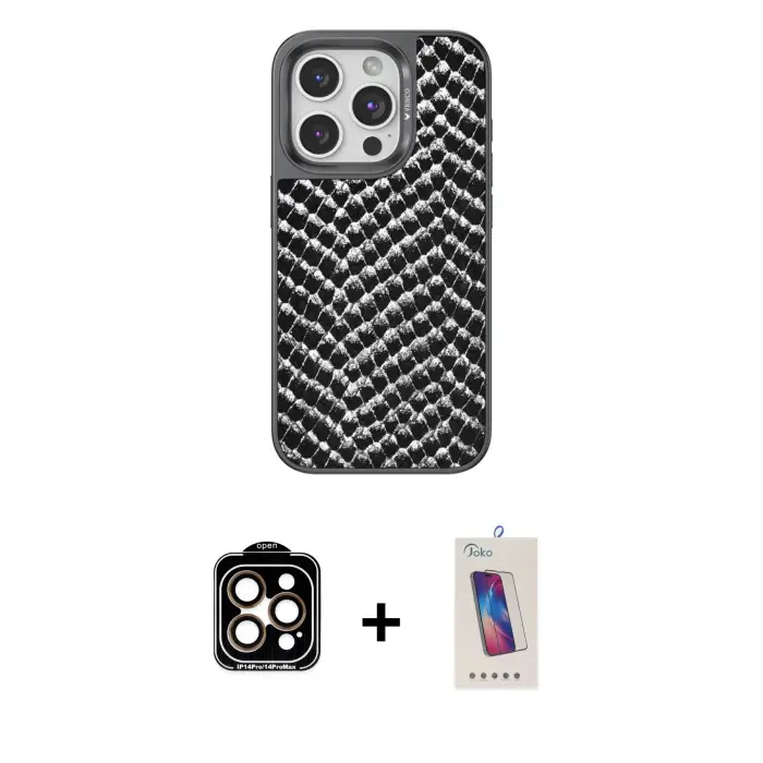 ieg™ iPhone 14 Pro Max Kılıf Vadi Özel Seri - Siyah Joko 5D Cam + PVD Metal Kamera Lens - TU