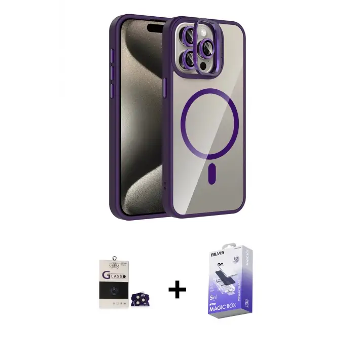 ieg™ iPhone 14 Pro Max Kılıf Yadigar Asil Koleksiyonu - Siyah Bilvis 5in1 5D Magic Hayalet Cam Ekran Koruyucu + Bilvis Titan Kamera Lens - DNMR
