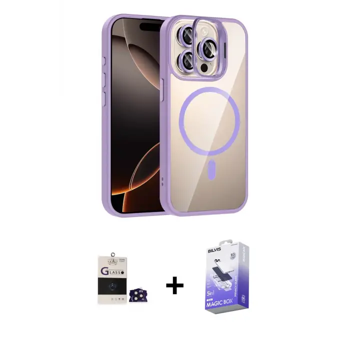 ieg™ iPhone 14 Pro Max Kılıf Yadigar Asil Koleksiyonu - Siyah Bilvis 5in1 5D Magic Hayalet Cam Ekran Koruyucu + Bilvis Titan Kamera Lens - DNMR