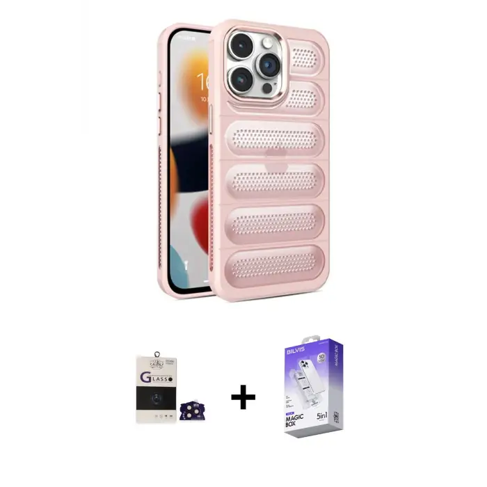 ieg™ iPhone 14 Pro Max Kılıf Yadigar Doku Özel Seri - Siyah Bilvis 5in1 3D Magic Cam Ekran Koruyucu + Bilvis Titan Kamera Lens - DNMR