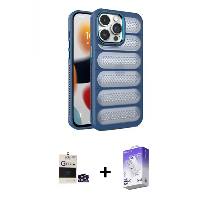 ieg™ iPhone 14 Pro Max Kılıf Yadigar Doku Özel Seri - Siyah Bilvis 5in1 3D Magic Cam Ekran Koruyucu + Bilvis Titan Kamera Lens - DNMR