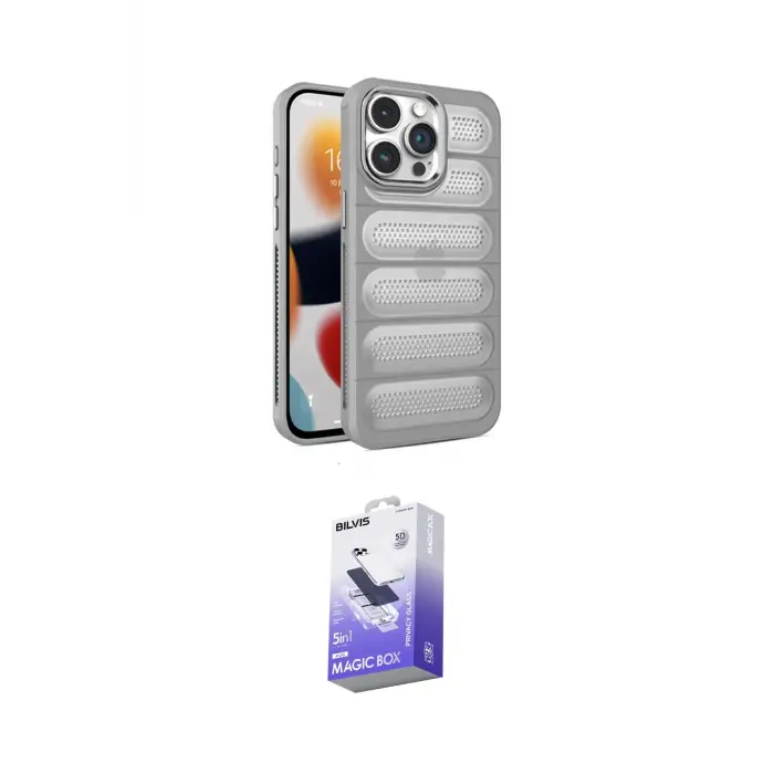 ieg™ iPhone 14 Pro Max Kılıf Yadigar Doku Özel Seri - Siyah Bilvis 5in1 5D Magic Hayalet Cam Ekran Koruyucu