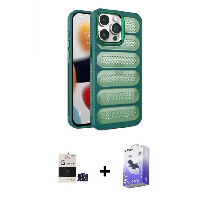ieg™ iPhone 14 Pro Max Kılıf Yadigar Doku Özel Seri - Siyah Bilvis 5in1 5D Magic Hayalet Cam Ekran Koruyucu + Bilvis Titan Kamera Lens - DNMR
