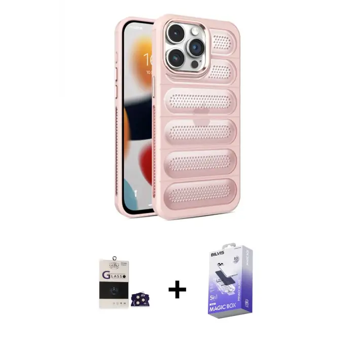 ieg™ iPhone 14 Pro Max Kılıf Yadigar Doku Özel Seri - Siyah Bilvis 5in1 5D Magic Hayalet Cam Ekran Koruyucu + Bilvis Titan Kamera Lens - DNMR