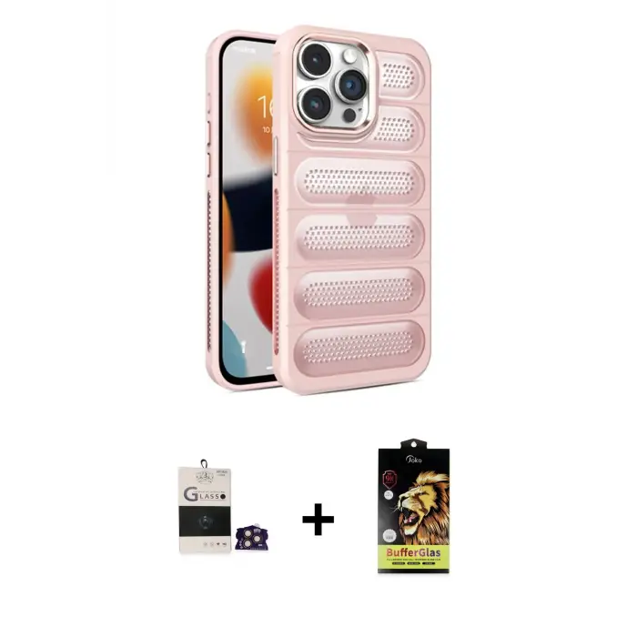 ieg™ iPhone 14 Pro Max Kılıf Yadigar Doku Özel Seri - Siyah Buffer Cam Ekran Koruyucu + Bilvis Titan Kamera Lens - GD