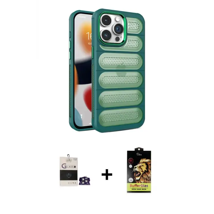 ieg™ iPhone 14 Pro Max Kılıf Yadigar Doku Özel Seri - Siyah Buffer Cam Ekran Koruyucu + Bilvis Titan Kamera Lens - GS