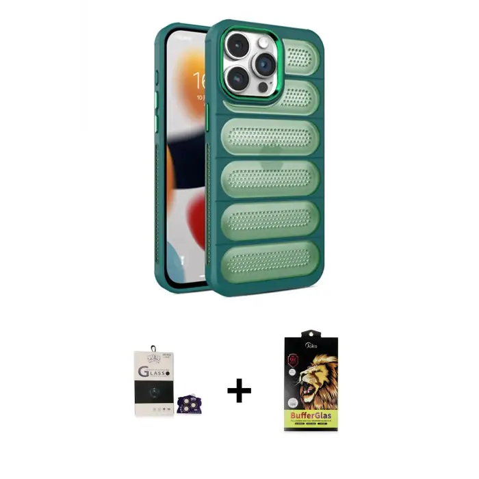 ieg™ iPhone 14 Pro Max Kılıf Yadigar Doku Özel Seri - Siyah Buffer Cam Ekran Koruyucu + Bilvis Titan Kamera Lens - GD