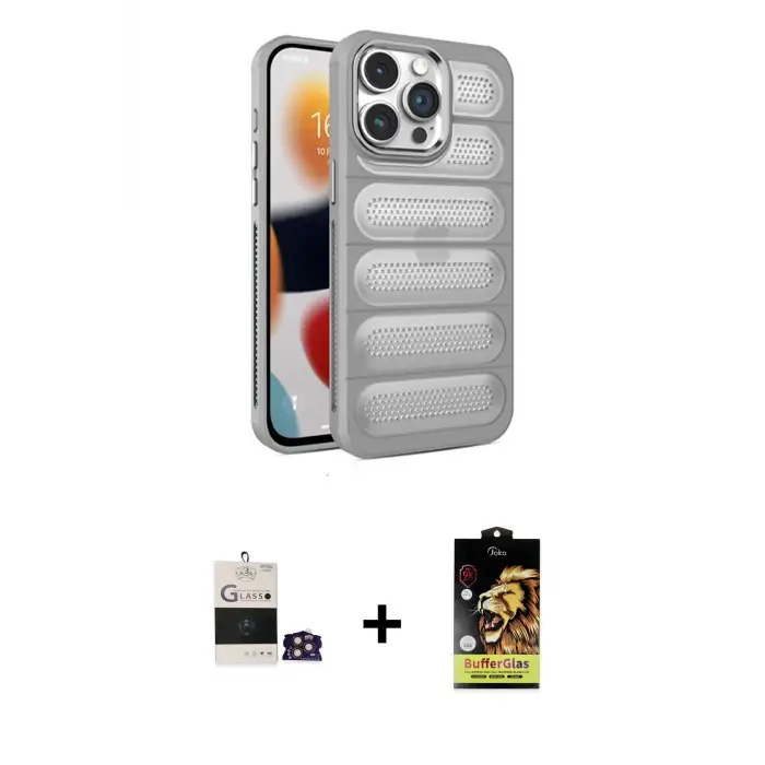 ieg™ iPhone 14 Pro Max Kılıf Yadigar Doku Özel Seri - Siyah Buffer Cam Ekran Koruyucu + Bilvis Titan Kamera Lens - GD
