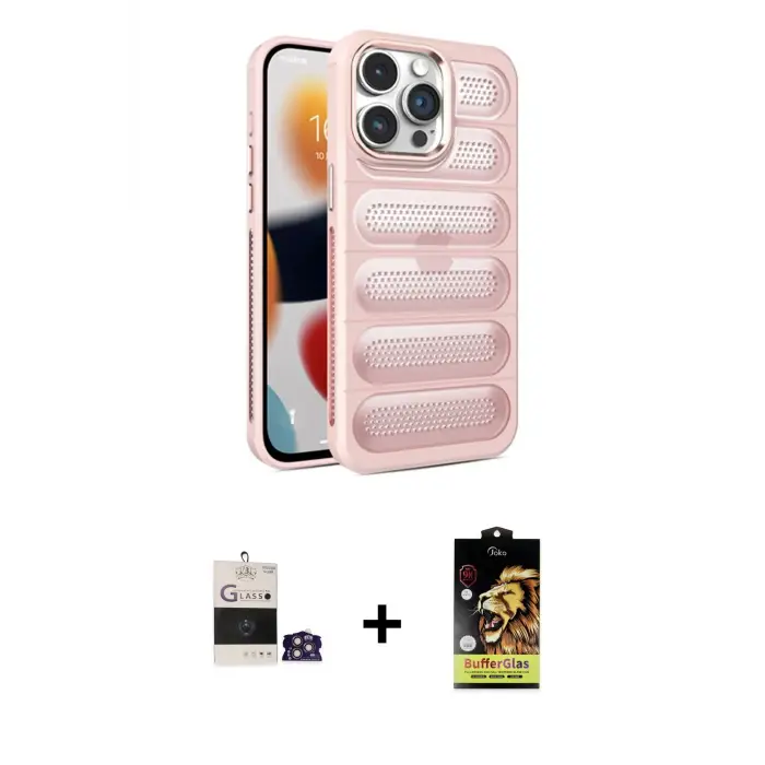 ieg™ iPhone 14 Pro Max Kılıf Yadigar Doku Özel Seri - Siyah Buffer Cam Ekran Koruyucu + Bilvis Titan Kamera Lens - GS