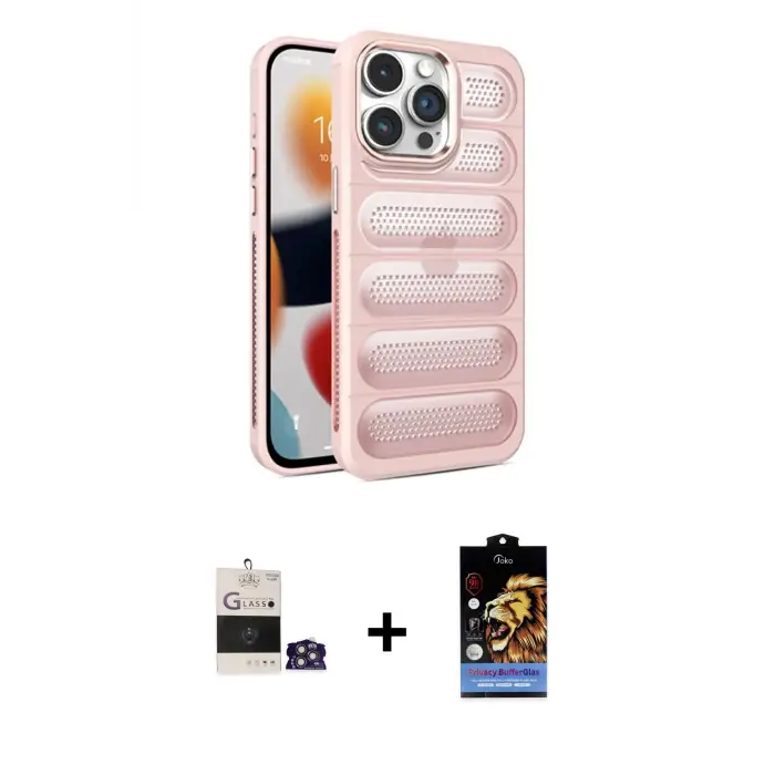 ieg™ iPhone 14 Pro Max Kılıf Yadigar Doku Özel Seri - Siyah Buffer Hayalet Cam Ekran Koruyucu + Bilvis Titan Kamera Lens - GS