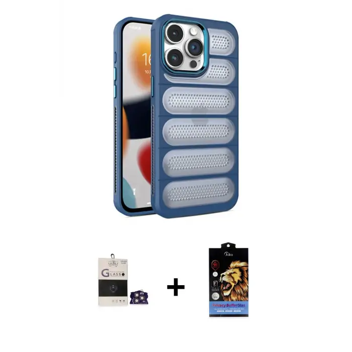 ieg™ iPhone 14 Pro Max Kılıf Yadigar Doku Özel Seri - Siyah Buffer Hayalet Cam Ekran Koruyucu + Bilvis Titan Kamera Lens - GS