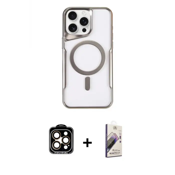 ieg™ iPhone 14 Pro Max Kılıf Yadigar Klasik Özel Seri - Siyah Bilvis 3D Mat Cam Ekran Koruyucu + PVD Metal Kamera Lens - TU