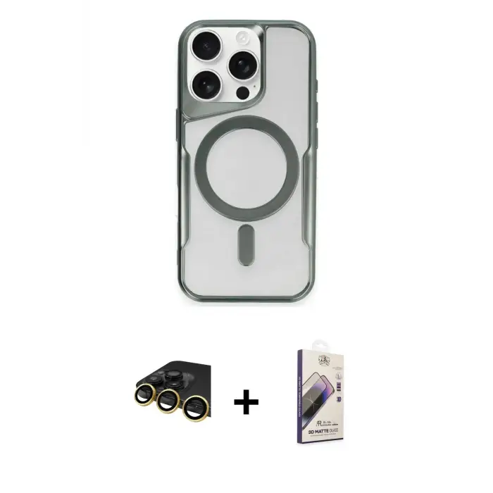 ieg™ iPhone 14 Pro Max Kılıf Yadigar Klasik Özel Seri - Siyah Bilvis 3D Mat Cam Ekran Koruyucu + Raze Metal Kamera Lens - GD