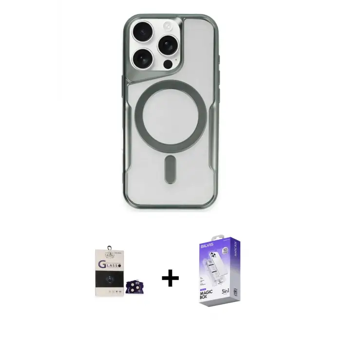 ieg™ iPhone 14 Pro Max Kılıf Yadigar Klasik Özel Seri - Siyah Bilvis 5in1 3D Magic Cam Ekran Koruyucu + Bilvis Titan Kamera Lens - SH