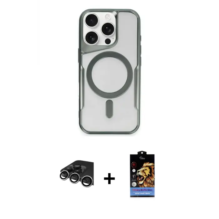 ieg™ iPhone 14 Pro Max Kılıf Yadigar Klasik Özel Seri - Siyah Buffer Hayalet Cam Ekran Koruyucu + Raze Metal Kamera Lens - GS