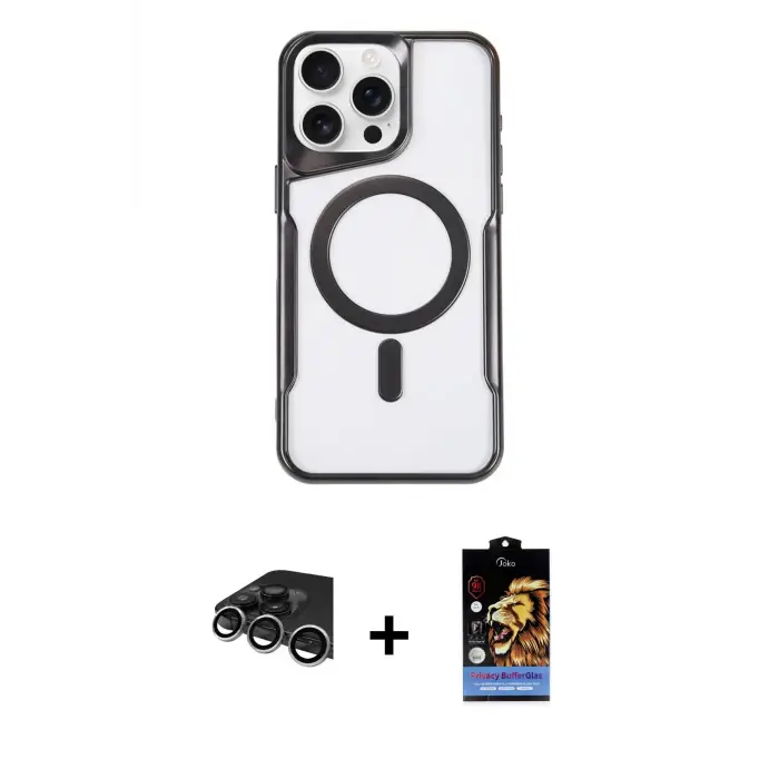 ieg™ iPhone 14 Pro Max Kılıf Yadigar Klasik Özel Seri - Siyah Buffer Hayalet Cam Ekran Koruyucu + Raze Metal Kamera Lens - GS