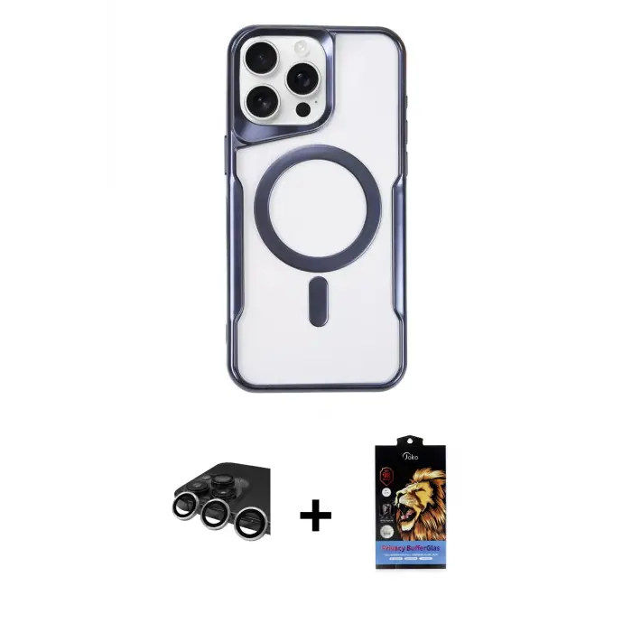 ieg™ iPhone 14 Pro Max Kılıf Yadigar Klasik Özel Seri - Siyah Buffer Hayalet Cam Ekran Koruyucu + Raze Metal Kamera Lens - GS