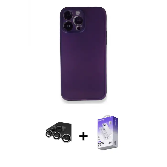 ieg™ iPhone 14 Pro Max Kılıf Yadigar Yansıma Serisi - Siyah Bilvis 5in1 3D Magic Cam Ekran Koruyucu + Raze Metal Kamera Lens - GS