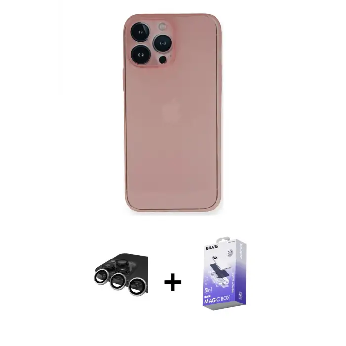 ieg™ iPhone 14 Pro Max Kılıf Yadigar Yansıma Serisi - Siyah Bilvis 5in1 5D Magic Hayalet Cam Ekran Koruyucu + Raze Metal Kamera Lens - GS