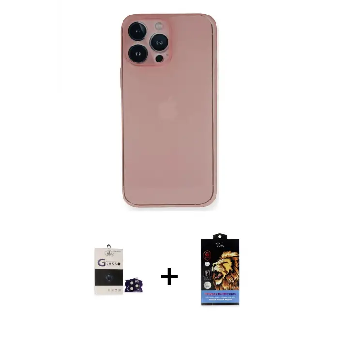 ieg™ iPhone 14 Pro Max Kılıf Yadigar Yansıma Serisi - Siyah Buffer Hayalet Cam Ekran Koruyucu + Bilvis Titan Kamera Lens - SH