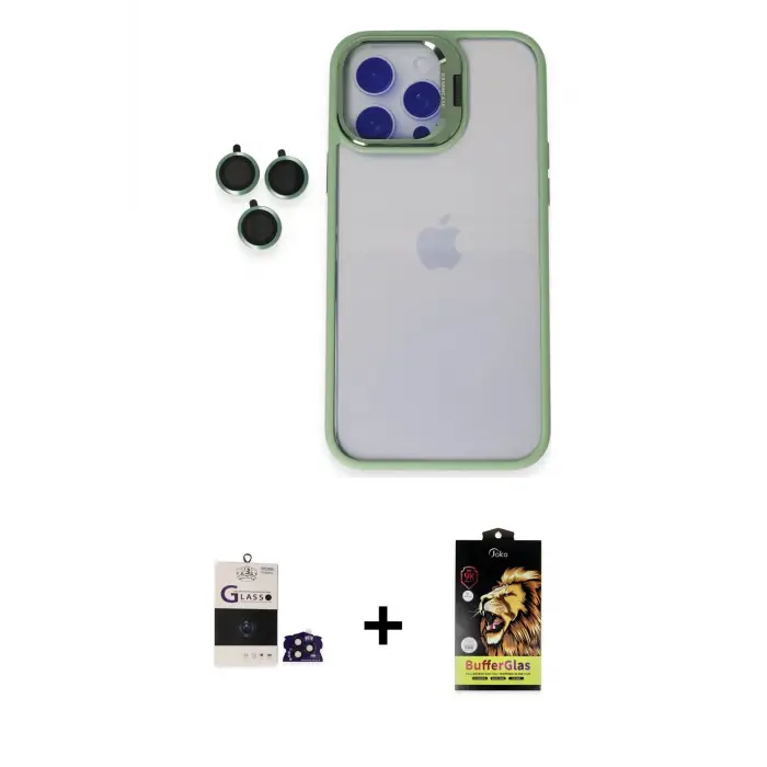 ieg™ iPhone 14 Pro Max Kılıf Yankı Asil Serisi - Siyah Buffer Cam Ekran Koruyucu + Bilvis Titan Kamera Lens - DNMR