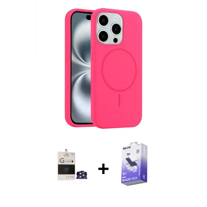ieg™ iPhone 14 Pro Max Kılıf Yankı Form Serisi - Siyah Bilvis 5in1 5D Magic Hayalet Cam Ekran Koruyucu + Bilvis Titan Kamera Lens - GS