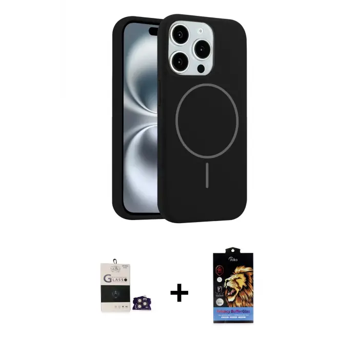 ieg™ iPhone 14 Pro Max Kılıf Yankı Form Serisi - Siyah Buffer Hayalet Cam Ekran Koruyucu + Bilvis Titan Kamera Lens - GD