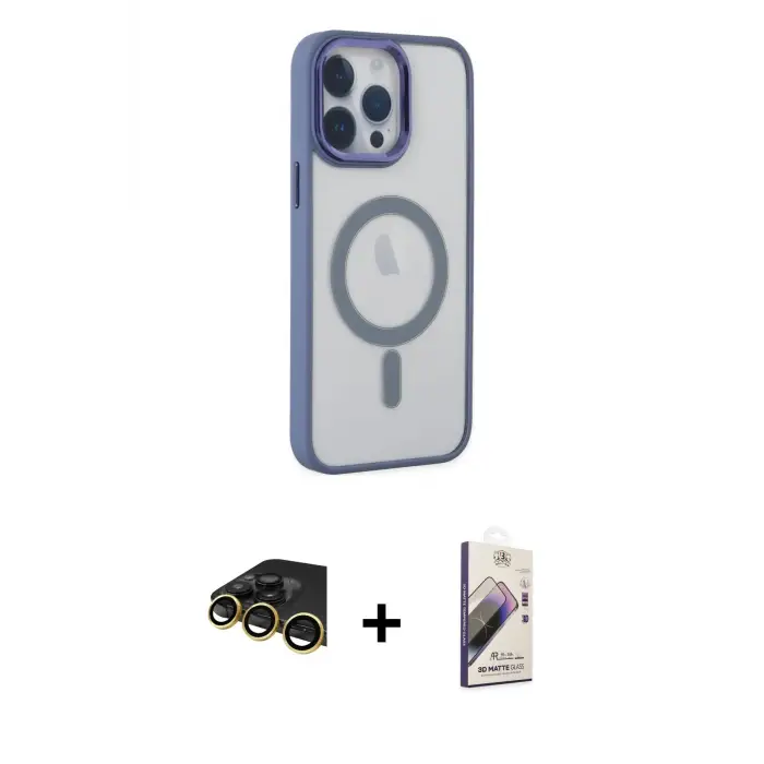 ieg™ iPhone 14 Pro Max Kılıf Yankı Işık Özel Seri - Siyah Bilvis 3D Mat Cam Ekran Koruyucu + Raze Metal Kamera Lens - GD