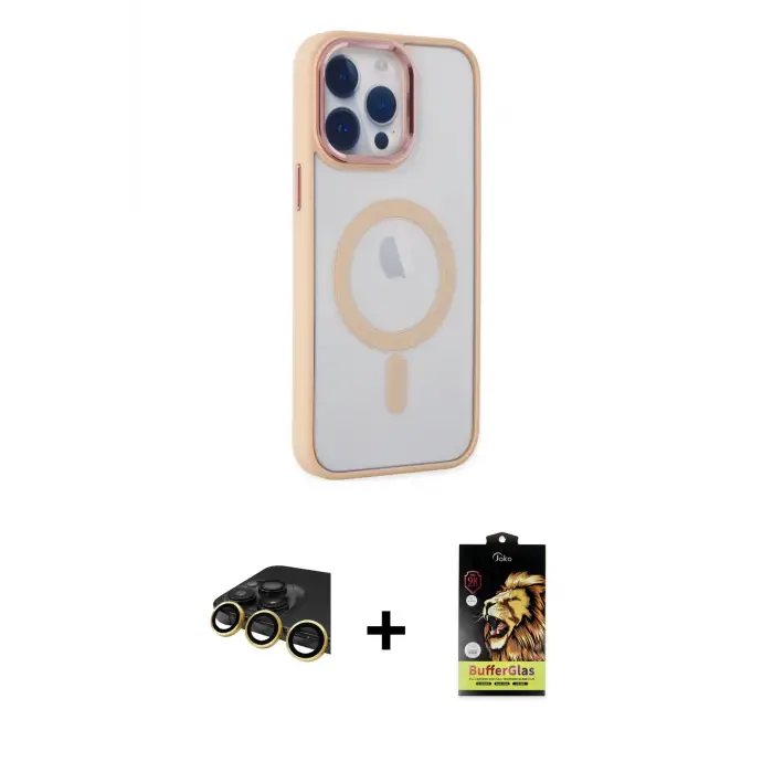 ieg™ iPhone 14 Pro Max Kılıf Yankı Işık Özel Seri - Siyah Buffer Cam Ekran Koruyucu + Raze Metal Kamera Lens - GD