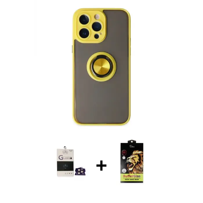 ieg™ iPhone 14 Pro Max Kılıf Yörünge Çizgi - Siyah Buffer Cam Ekran Koruyucu + Bilvis Titan Kamera Lens - GD