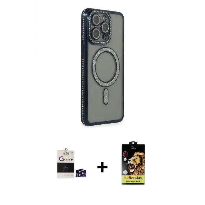 ieg™ iPhone 14 Pro Max Kılıf Zirve Doku Prime - Siyah Buffer Cam Ekran Koruyucu + Bilvis Titan Kamera Lens - DNMR
