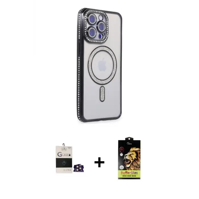 ieg™ iPhone 14 Pro Max Kılıf Zirve Doku Prime - Siyah Buffer Cam Ekran Koruyucu + Bilvis Titan Kamera Lens - GD