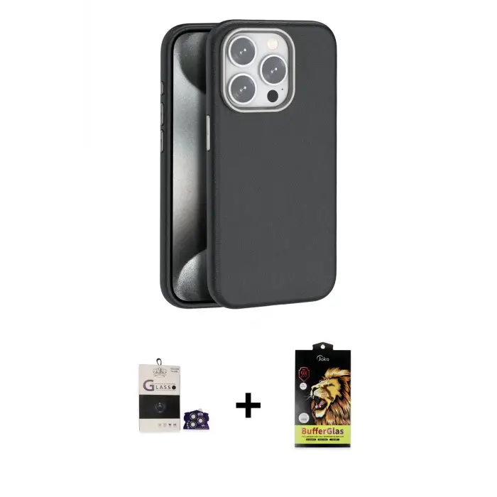 ieg™ iPhone 14 Pro Max Kılıf Zirve Modern Prime - Siyah Buffer Cam Ekran Koruyucu + Bilvis Titan Kamera Lens - GS