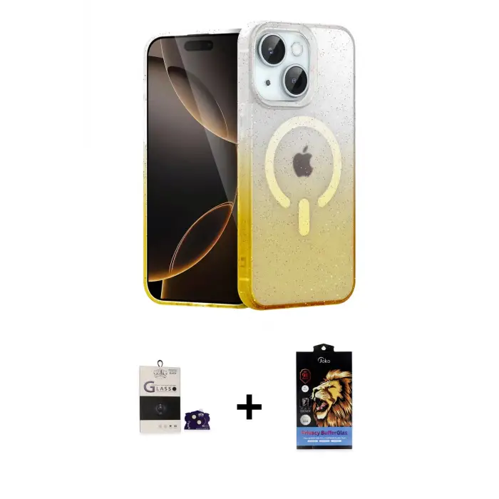 ieg™ iPhone 15 Kılıf Eksen Minimal Özel Seri - Siyah Buffer Hayalet Cam Ekran Koruyucu + Bilvis Titan Kamera Lens - SH