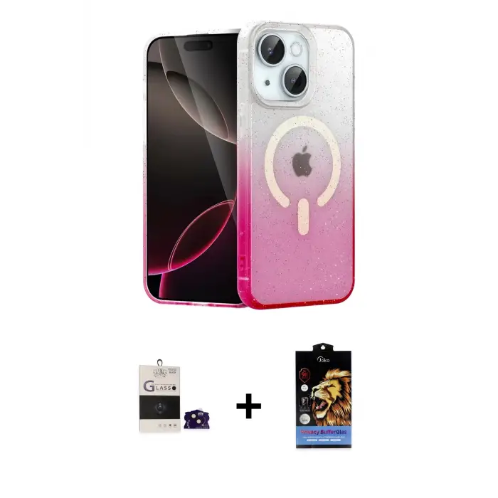 ieg™ iPhone 15 Kılıf Eksen Minimal Özel Seri - Siyah Buffer Hayalet Cam Ekran Koruyucu + Bilvis Titan Kamera Lens - SH