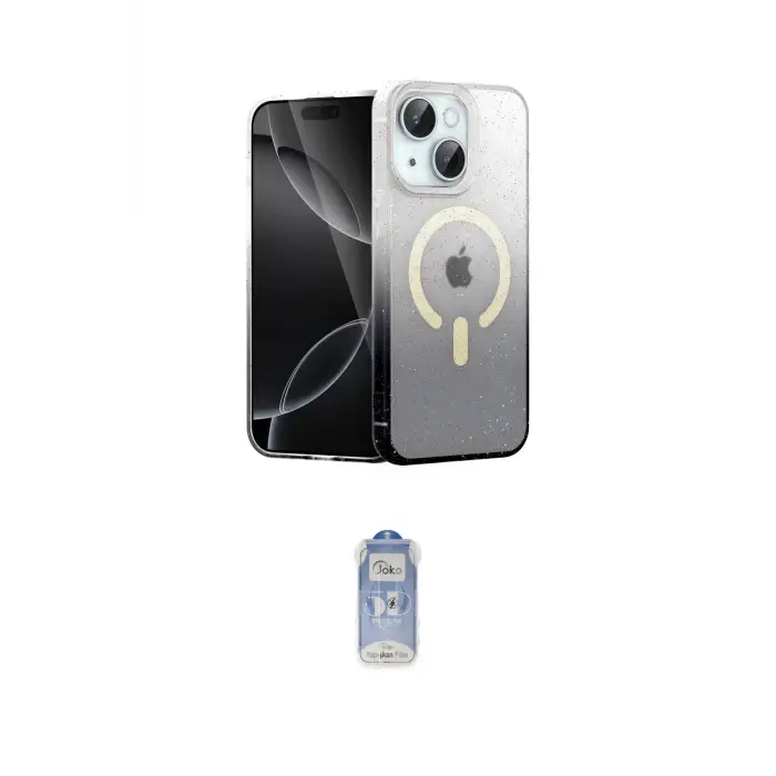 ieg™ iPhone 15 Kılıf Eksen Minimal Özel Seri - Siyah Joko Magic 5D Cam