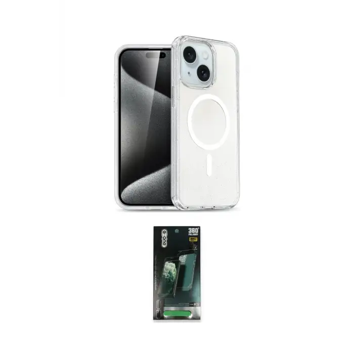ieg™ iPhone 15 Kılıf Nova Asil Prime - Şeffaf 360 Full Body Arka Koruyucu