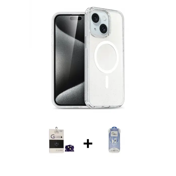 ieg™ iPhone 15 Kılıf Nova Asil Prime - Siyah Joko Magic 5D Cam + Bilvis Titan Kamera Lens - SH