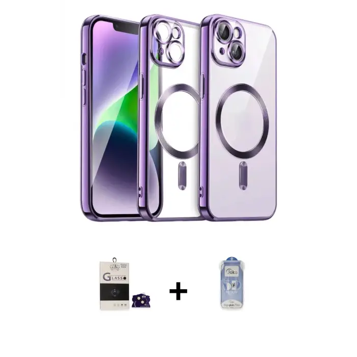 ieg™ iPhone 15 Kılıf Nova Işık Özel Seri - Siyah Joko Magic 5D Cam + Bilvis Titan Kamera Lens - SH