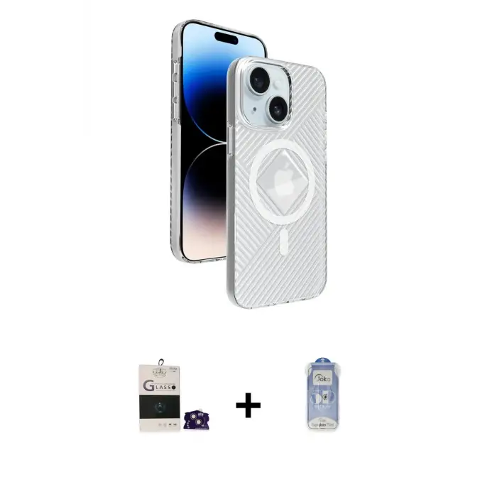 ieg™ iPhone 15 Kılıf Nova Modern Prime - Siyah Joko Magic 5D Cam + Bilvis Titan Kamera Lens - PE