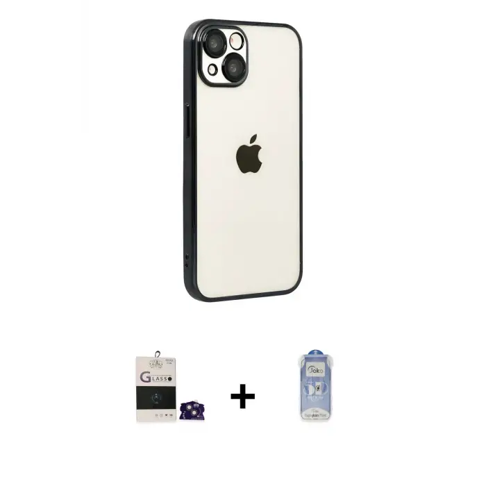 ieg™ iPhone 15 Kılıf Vadi Minimal - Siyah Joko Magic 5D Cam + Bilvis Titan Kamera Lens - PE