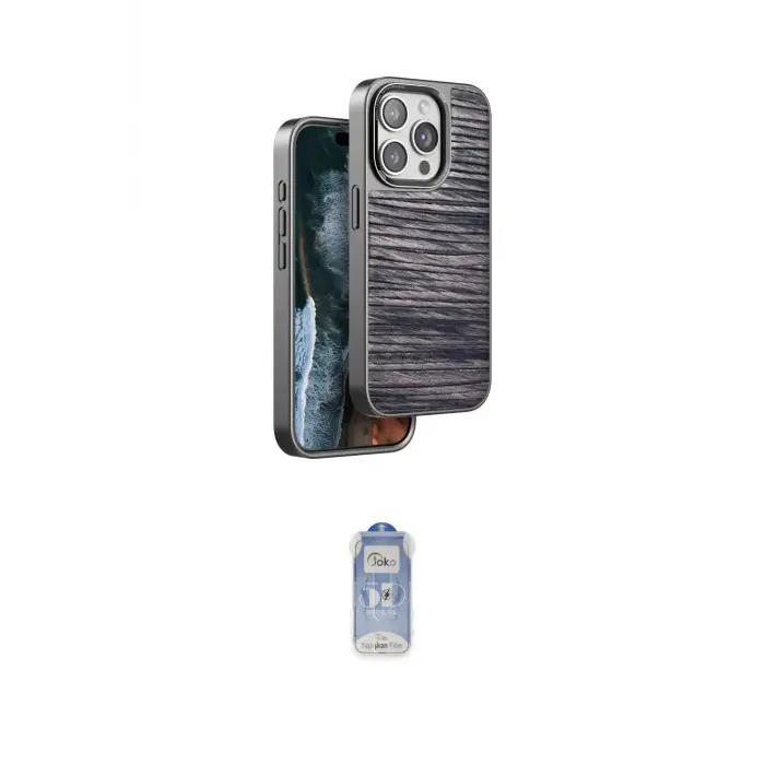 ieg™ iPhone 15 Pro Kılıf Atlas Minimal Özel Seri - Siyah Joko Magic 5D Cam