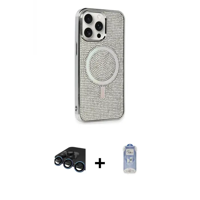 ieg™ iPhone 15 Pro Kılıf Eksen Çizgi - Siyah Joko Magic 5D Cam + Raze Metal Kamera Lens - LT