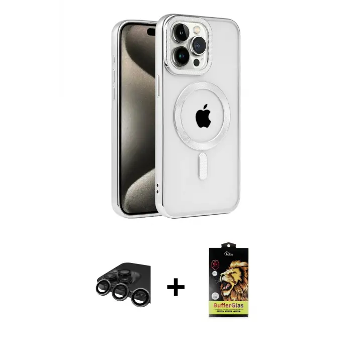 ieg™ iPhone 15 Pro Kılıf Eksen Form Koleksiyonu - Siyah Buffer Cam Ekran Koruyucu + Raze Metal Kamera Lens - TMGI