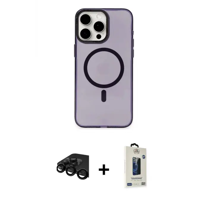 ieg™ iPhone 15 Pro Kılıf Eksen Işık Prime - Siyah Bilvis Hayalet Cam Ekran Koruyucu + Raze Metal Kamera Lens - SH